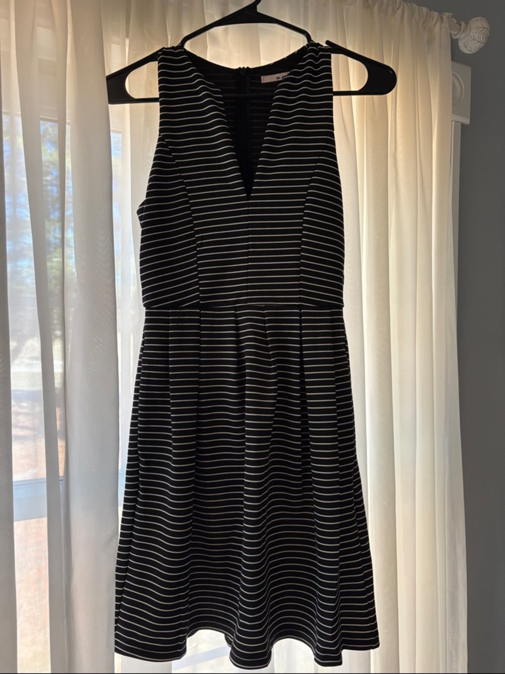 Black & White Striped Sleeveless V-Neck Skater Dress